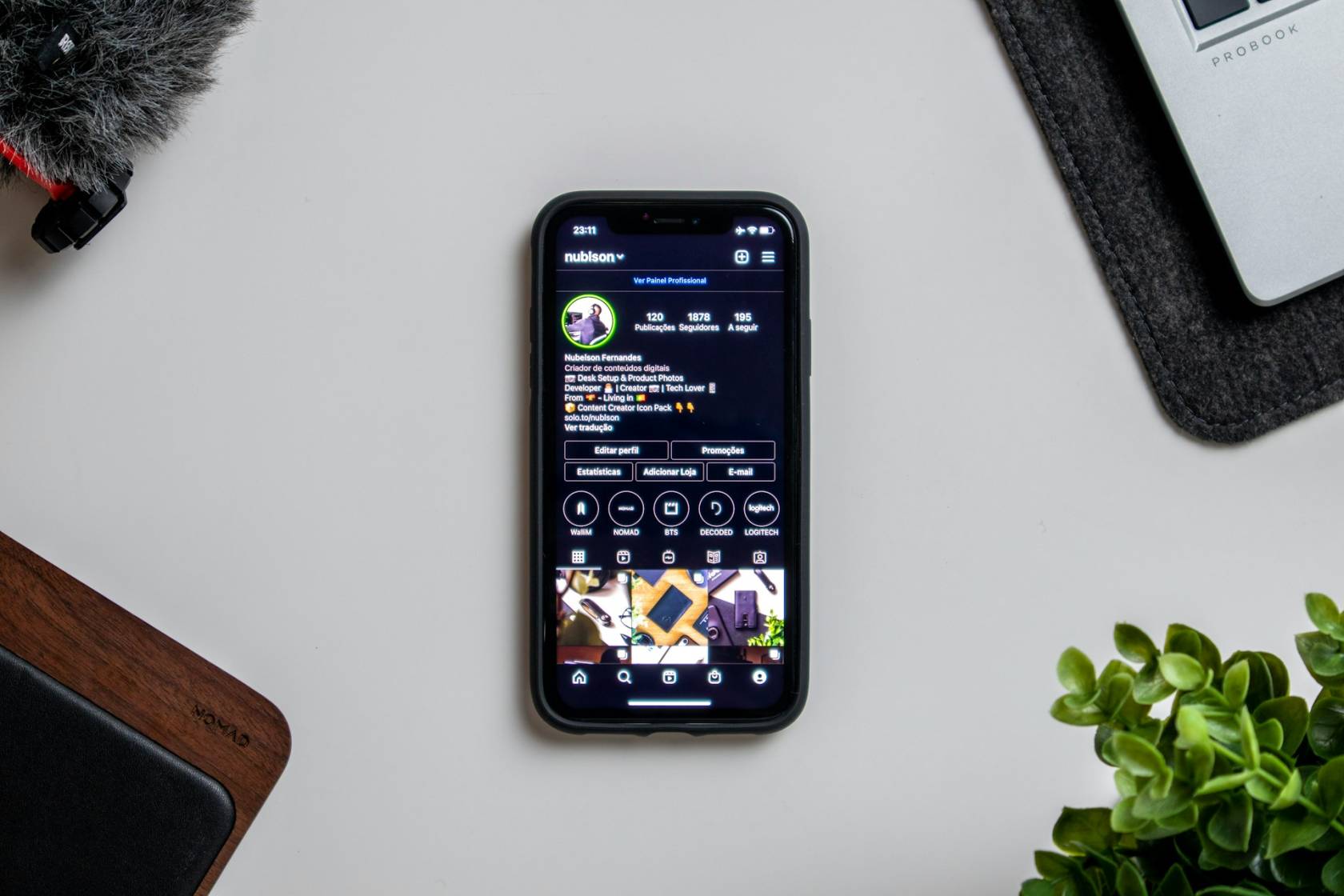 Podcast microphone, Instagram app on smartphone screen, social media icons, promotion strategies list, text "8 Ways To Promote a Podcast On Instagram"